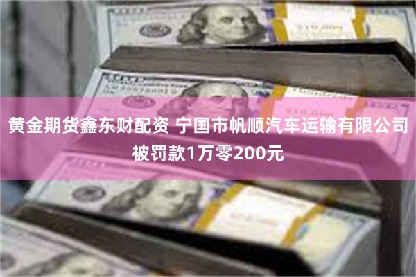 黄金期货鑫东财配资 宁国市帆顺汽车运输有限公司被罚款1万零200元